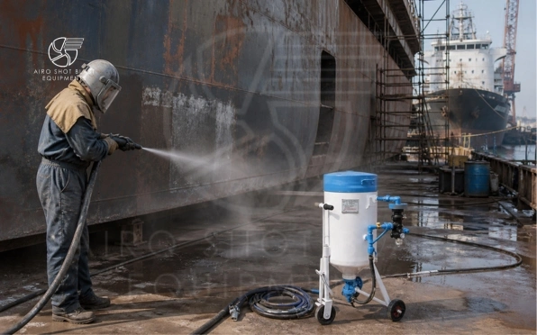 Shot blasting for shipbuilding