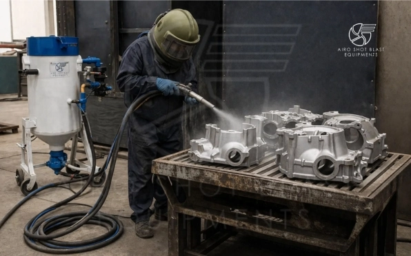 Shot blasting aluminum castings